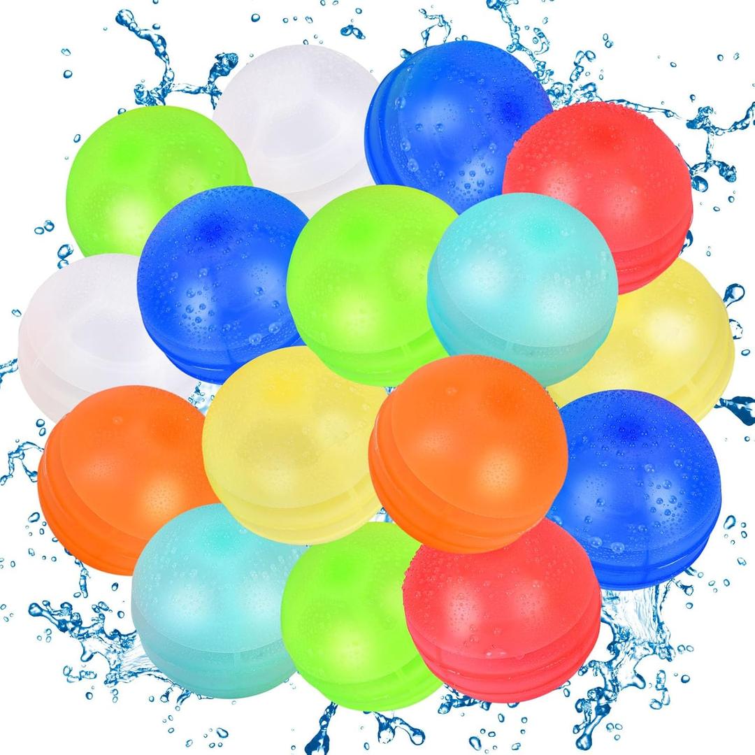 16PCS Reusable Water Balloons, Latex-Free Silicone Water Splash Balls for Kids and Adults, Self-Sealing Refillable Water Bombs Toy for Summer Outdoor Party Activities