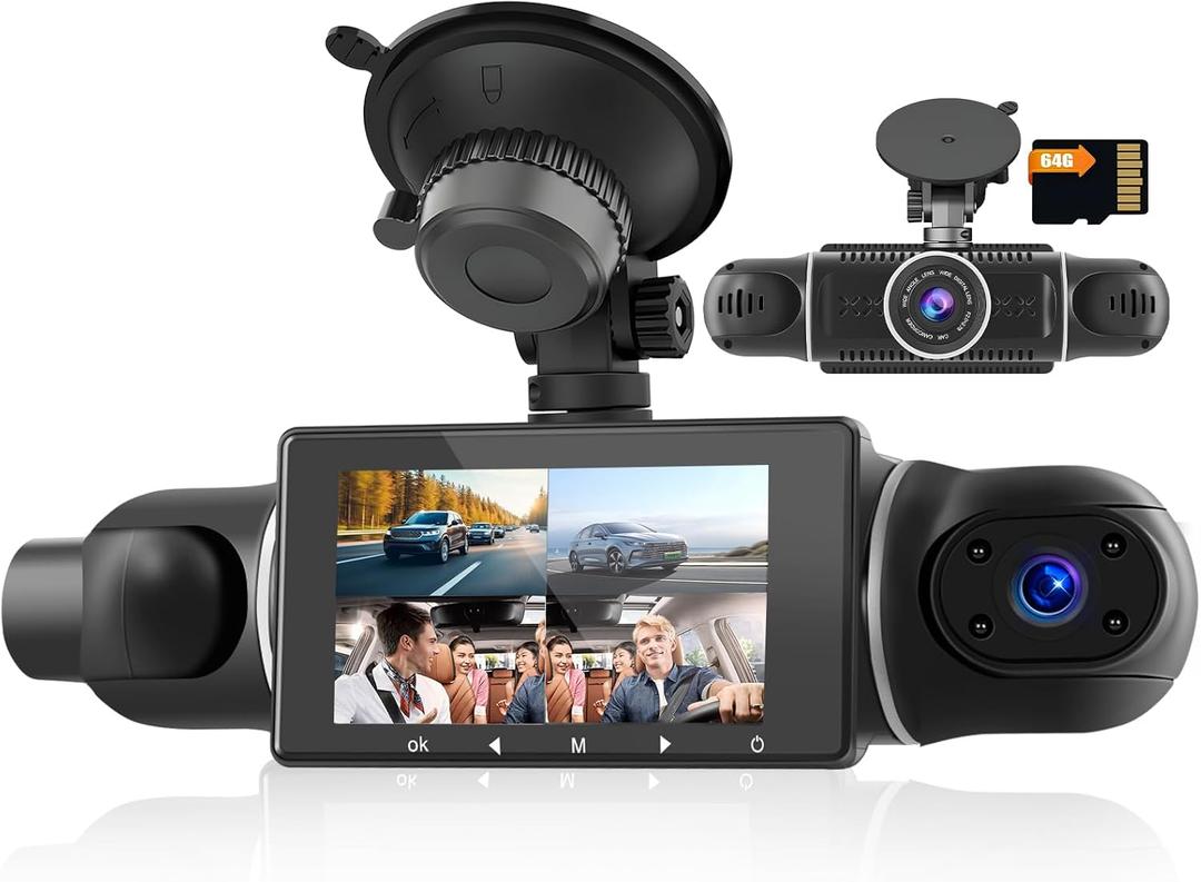 4 Channel Dash Cam, 360 Dash Camera FHD 1080Px4 Front and Rear Inside Left Right - Loop Recording G-Sensor Night Vision Parking Surveillance Backup Assist with Free 64GB Card