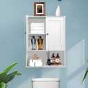 Bathroom Cabinet Wall Mounted Over Toilet Storage Cabinet 20x28 Inch White Wood Wall Space Saver Medicine Cabinets for Bathroom Storage with Adjustable Shelf, 2 Doors, Soft Hinge