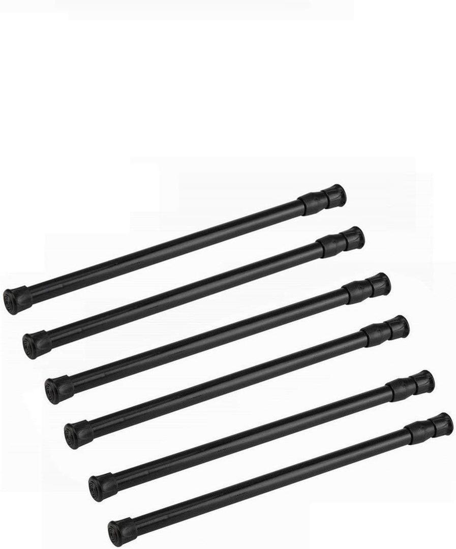 6 Pack Tension Rods, Adjustable Spring Steel Cupboard Bars Tension Curtain Rod Shower Rod Extendable Width 15.7-28 Inches (Black)