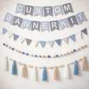 139 Pcs Felt DIY Custom Banner Kit Include 104 Letters 18 Swallowtail Flags 15 Pennants 2 Pcs Pom Pom Garland Tassel Pompom Decoration for Home Baby Shower Birthday(Baby Blue)