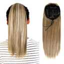 Ponytail Extension,Drawstring Ponytail 12 Inch,Short Straight Synthetic Clip In Pony Tail Hair Pieces for women (Light Brown with Highlights)