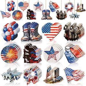 36 Pcs Memorial Day Tree Decorations 4th of July Ornaments Patriotic Tree Ornaments Red White Blue Army Flag Hanging Decorations for 250th Anniversary Holiday Party(Classic Style)