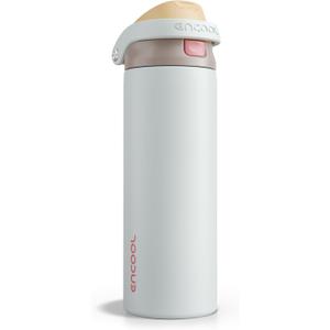ENCOOL Leakproof Insulated Water Bottle with Straw Dual-Sip Water Bottle Bag-Safe Design for Work, Commute & Gym – Keeps Drinks Cold All Day, 24 oz, Clay Grey