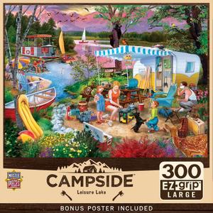 MasterPieces - 300 Piece Jigsaw Puzzle, Large EZ Grip Shapes, Leisure Lake, Fun for Adults, Seniors, Family, Kids, Non-Glare Finish, 18"x24"
