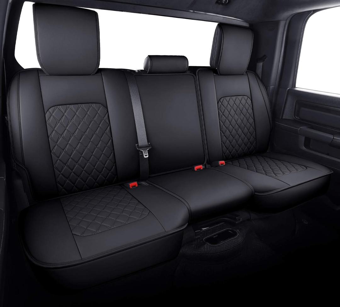 Aierxuan Dodge Ram Back Seat Covers Waterproof Leather Custom Fit 2009-2026 1500, 2010-2026 2500/3500 Crew Quad Regular Cab Pickup Cushions Compatible with Split Bench 40/60(Rear Seat/Black)