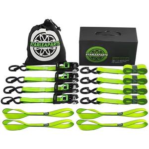 Motorcycle Tie Down Strap (4PK) - 2,100lb Break Strength Premium 15ft Ratchet Tie Down Straps Set, Soft Loop Ratchet Straps for Moving Appliances, Lawn Equipment, Cargo Straps for Trucks