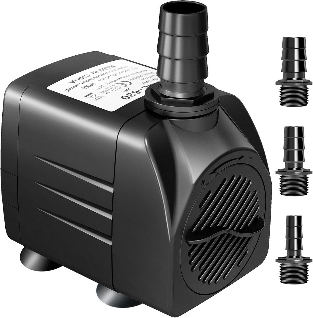 GROWNEER 550GPH Submersible Pump 30W Fountain Water Pump, 2000L/H, with 7.2ft High Lift, 3 Nozzles for Aquarium, Fish Tank, Pond, Hydroponics, Statuary, Pool