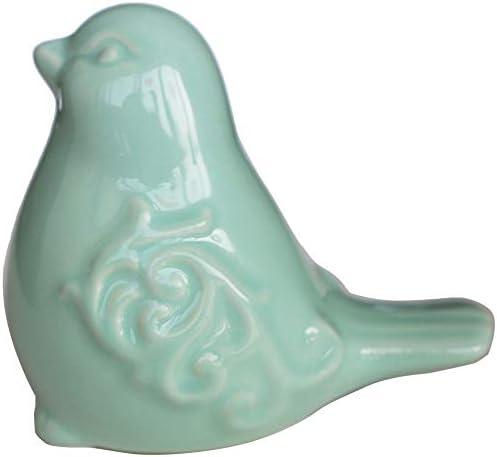 Aqua Glazed Ceramic Bird Figurine, Bird Statue, French Country Garden Cottage Bird Ornaments, Home Decor Accents Collectible Bird Figurine