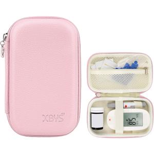 Hard Shell Diabetic Monitor Case, Glucose Meter Kit Storage Organizer, Diabetes Travel Bag for Glucometer, Supplies, Blood Sugar Test Strips, Lancets & Syringes (Pink, Medium)