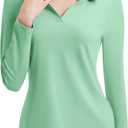 FKEEP Women's Tennis Golf Shirt Long Sleeved Top Sport Activewear V-Neck Workout Athletic (Green)