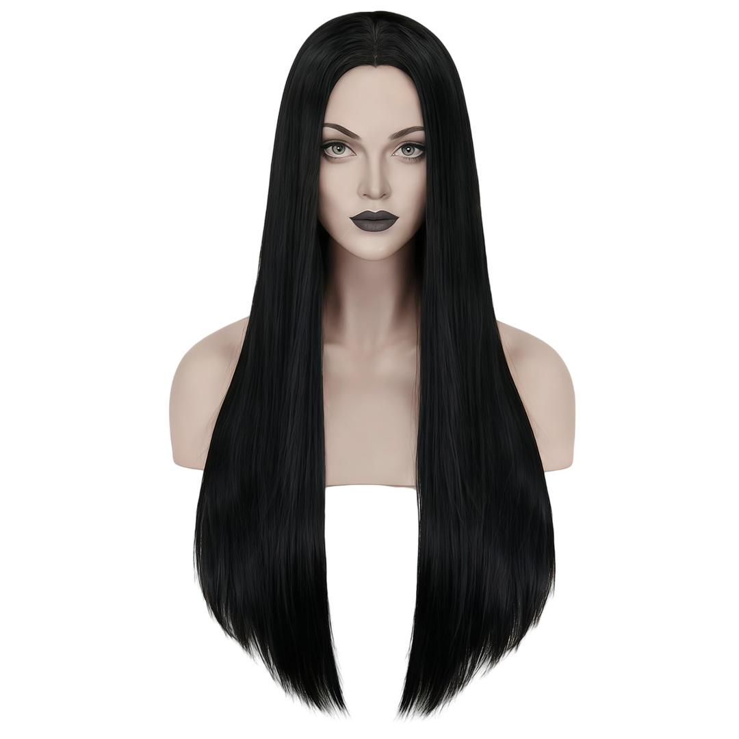 Mersi Long Black Wig for Women Halloween Costume 27'' Straight Long Black Wig Natural Cute Black Wigs for Costume Women S034BK