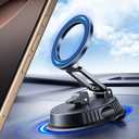 DEERLAMN Car Phone Holder for Magsafe, [Vacuum + Reusable Nano Adhesive] Double Stability Suction Cup Car Phone Mount, Foldable Car/Desktop Multi-scenarios Magnetic Cellphone Holders-Black