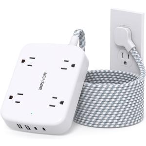 10FT Surge Protector Power Strip, Flat Extension Cord with 2 USB C, Flat Plug Power Strip, 4 Widely Outlets and 4 USB Charging Ports, Outlet Extender, 900 Joules, for Home Office Dorm Room Essentials (White) 10FT Surge Protector Power Strip, Flat Extension Cord with 2 USB C, Flat Plug Power Strip, 4 Widely Outlets and 4 USB Charging Ports, Outlet Extender, 900 Joules, for Home Office Dorm Room Essentials (White)
