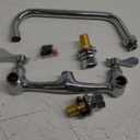 Wall Mount Kitchen Faucet 8" Center Commercial Sink Faucet with 10" Swivel Spout Dual Handles Brass Utility Sink Faucet for Laundry Room Restaurant Polish Chrome