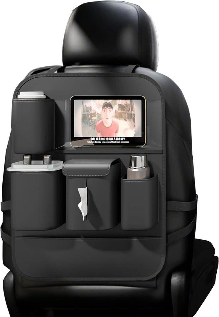 GMQ Backseat Car Organizer with Touch Screen,Protectors Kick Mats Travel Accessories for Kids,Multifunctional Seat Back Organizer Car Travel Organizer Accessories (Black, 1PC)