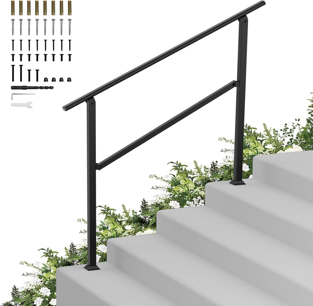 Hand Rails for Outdoor Steps-Adjustable Angle 4-5 Steps Stair Handrail-Galvanized Alloy steel-600 lb LC-Indoor Stair Railing Kit-Waterproof Exterior Porch Railing-Deck HandRail for Concrete Wood Step