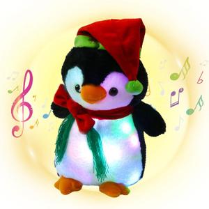 Houwsbaby Christmas Musical Light up Penguin LED Stuffed Animals Rudolph Plush Toys Lullaby Singing Animated for Toddlers Xmas Gift Holiday, 10''