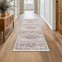 Boho 2x8 Long Runner Rugs for Hallway, Neutral Farmhouse Non Slip Runner for Kitchen, Entryway, Vintage Floral Decor Low-Pile Washable Stain Resistant Beige Latte Rug