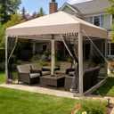 10x10 Pop Up Canopy Tent with Mosquito Netting, Ez Up Portable Waterproof Instant Outdoor Screen Shelter, Pop Up Tent for Patio, Backyard, Parties, Camping and Events, Beige