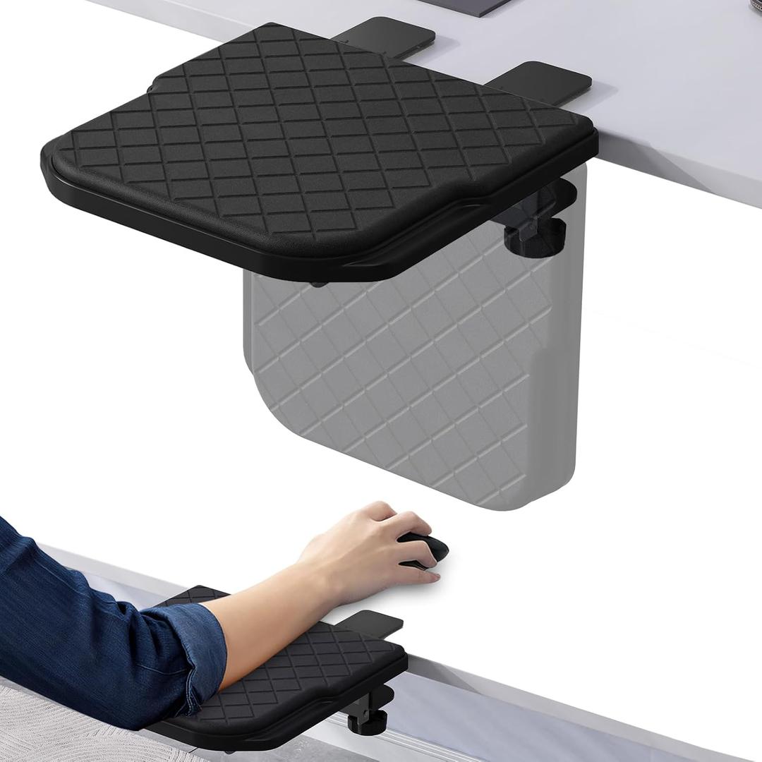Cabte Arm Rest for Desk, 90Foldable Computer Wrist Rest Shelf with Sponge Padding, Clamp on Arm Support, Ergonomic Sturdy Desk Extender for Office & Home, Durable & Easy to Install (All Black)