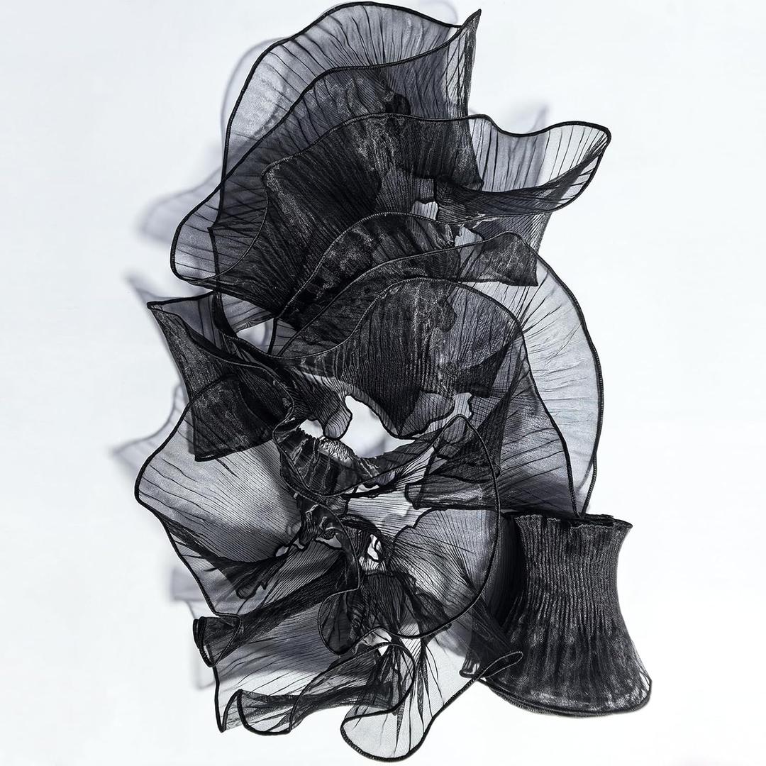 7 Yards Retro Ruffle Trim - Pleated Chiffon & Tulle Fabric Applique for Dress, Bag Decoration, Craft Sewing Trimming（Black）