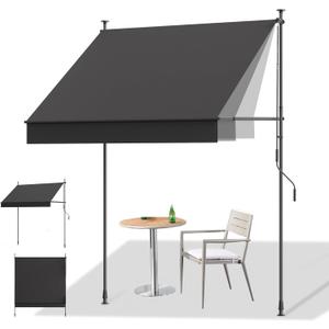 HOMEDEMO Manual Retractable Awning, 118" W x 118" H, Retractable Side Bar 47-59", Outdoor Patio Awnings Height Adjustable 82-118", NO Drilling Awnings for Backyard Garden Porch Outside Carbon Gray