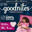 Goodnites Girls' Nighttime Bedwetting Underwear, Size Extra Large (95-120 lbs), 9 Ct,
