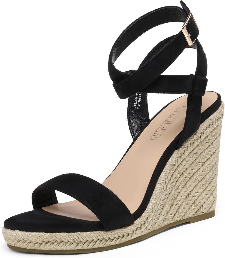 DREAM PAIRS Womens Open Toe Espadrilles Dressy Platform Sandals Buckle Ankle Strap Stylish Wedges Sandals, Size: 8, Black/ Suede DREAM PAIRS Womens Open Toe Espadrilles Dressy Platform Sandals Buckle Ankle Strap Stylish Wedges Sandals, Size: 8, Black/ Suede