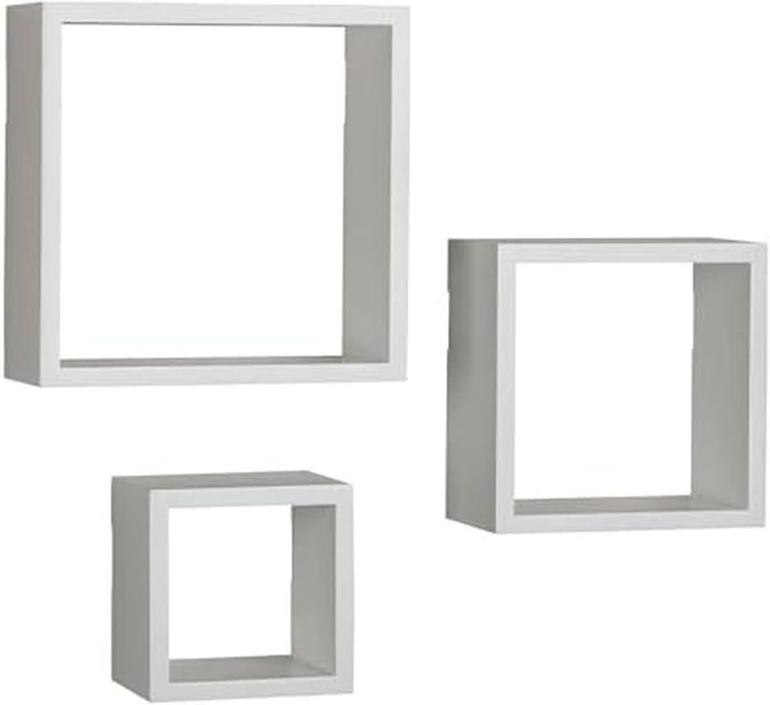 MELANNCO Floating Square Cube Shelves, for Bedroom, Living Room, Bathroom, Kitchen, Nursery, Set of 3, White, 3 Count