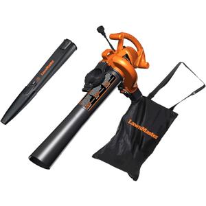 LawnMaster BV1210 Electric Blower Vacuum Mulcher 12 Amp 2-Speed Adjustment with Metal Impeller 240 MPH 380 CFM 16:1 Mulch Ratio with Collection Bag
