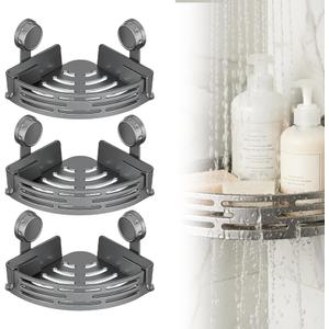Triangle Suction Cup Corner Shelves No Drilling Bathroom Storage Rack, 2026 New Corner Shower Shelf Suction Cup Shower Caddy Corners Organizer Storage Rack Adhesive with Towel Bar (Gray three-layer)