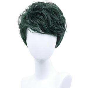 Short Green Cosplay Wig for Men Halloween Costume Anime Layered Synthetic Wigs (Green, Adults)