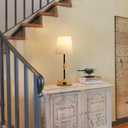 Bedside Table Lamp for Bedroom with 2 USB Charging Ports Minimalist Small Nightstand 3-Way Dimmable Touch Desk Lamp for Living Room Home Office Dorm,LED Bulb Included (wood grain-power)