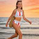 Kxuryueo Girls' Swimsuits Striped Bikini Set Two Piece Bathing Suit Adjustable Straps Swimwear with Chest Pad Size 9 10