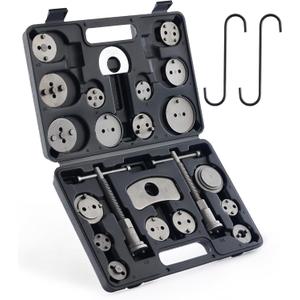 Orion Motor Tech Brake Caliper Wind Back Tool Kit, 24pc Brake Caliper Compression Tool Set with Thrust Bolt Assemblies Retaining Plates Caliper Hangers 18 Disc Adapters, Caliper Tool with Case, Black