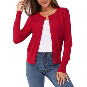 Newshows Women's Lightweight Button Down Cardigan Long Sleeve Casual Crew Neck Soft Knit Cardigans Sweater Tops (Large)
