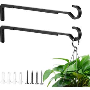 14 Inch 2 Pack Heavy Duty Outdoor Plant Hangers for Hanging Baskets, Iron Plant Brackets Outside, Metal Plant Wall Hooks for Lantern, Bird Feeder (Black)
