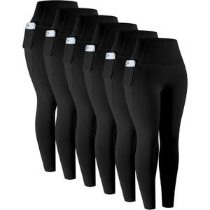 LZYVOO Leggings with Pockets for Women, 6 Packs Soft High Waisted Tummy Control Workout Yoga Pants(6Black-2XL)