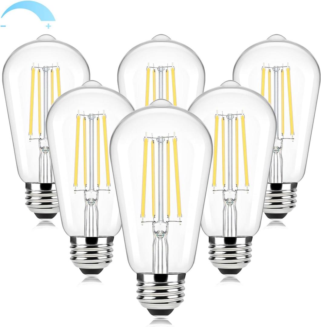 Brightever Dimmable LED Light Bulbs 60W Equivalent, 4000K Cool White Edison Light Bulb, 7W, 850LM Vintage E26 Base Bulb, 90+CRI, ST58 Clear Glass Antique LED Filament Bulbs for Bathroom, 6-Pack