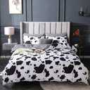 Erosebridal Kid Cartoon Bedding Set Cow Print Duvet Cover Black White Comforter Cover Milk Cow Animal Bedspreads Cover 3 Pcs Queen Size, Reversible Plaid Grid Toddler Teen Boys Girls Room Decor,