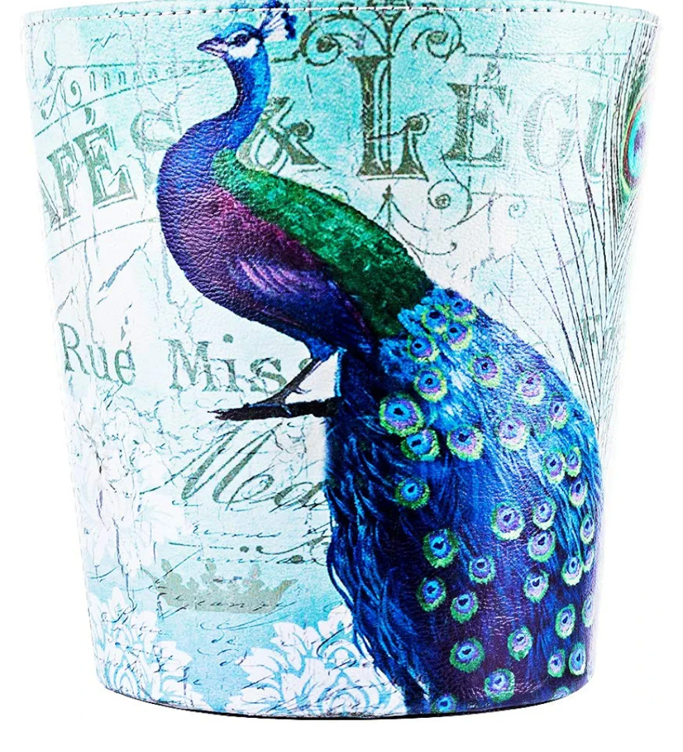 10L Retro Style Kitchen Trash Can Bedroom Trash Bin Wastebasket for Bathroom Office Living Room (Peacock)