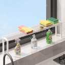 Expandable Kitchen Sink Organizer Window Shelf for Plants Stackable Narrow Shelves Kitchen Countertop Holder Mesh Design (1, White (Depth 3.54"))