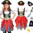 Lingway Toys Girls Deluxe Pirate Costume,Buccaneer Princess Dress for Kids (XS 3-4)
