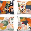 Jartinle Abstract Mid Century Modern Throw Pillow Covers 18x18 Colorful Boho Orange Aesthetic Floral Geometric Pillow Covers for Couch Outdoor Decor Set of 4