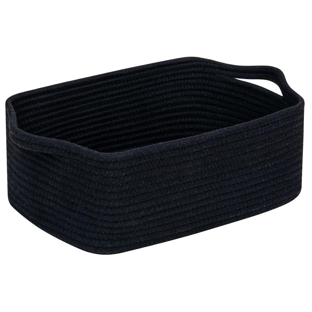 CubesLand Cute and Durable Small Cotton Rope Basket for Organizing, Woven Closet Storage Bin,Shelves Closet Storage Basket, Bathroom Storage Organizer Bin, Nursery Toy Basket Bin, Black Basket (14''x10''x5'')