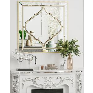 Square Wall Mirror 24 inch Silver Beveled Edge Gold Frame Luxury Art Decor