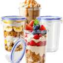 4 Pack Overnight Oats Containers with Lids, Oatmeal Container, 16oz Leak Proof Oats Jars, BPA Free, Reusable, Portable Plastic Food Storage Container for Oatmeal, Yogurt, Soup, Cereal, Milk and More
