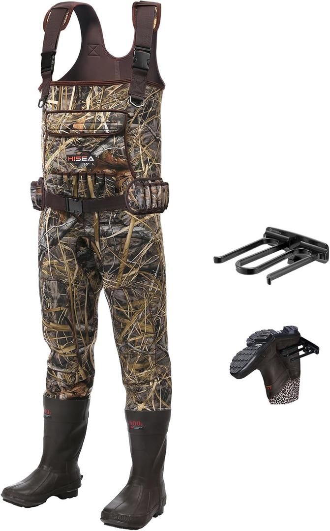 HISEA Hunting Waders for Men with 600G Insulated Boots, 4.5mm Neoprene Waterproof, Bootfoot Chest Wader Fishing Duck Hunting (10, Next Camo Evo(s))