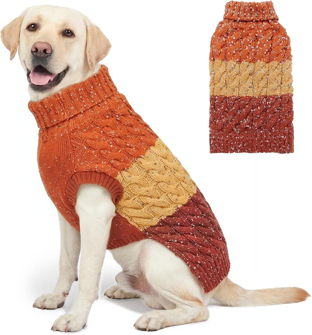 KYEESE Dog Sweater Color Block Dog Sweaters for Large Dogs Boy with Fuzzy Thread Knitted Turtleneck Pet Sweater Fall Winter Dogs Clothes, Brown, XXL (2XL (40-70lbs))